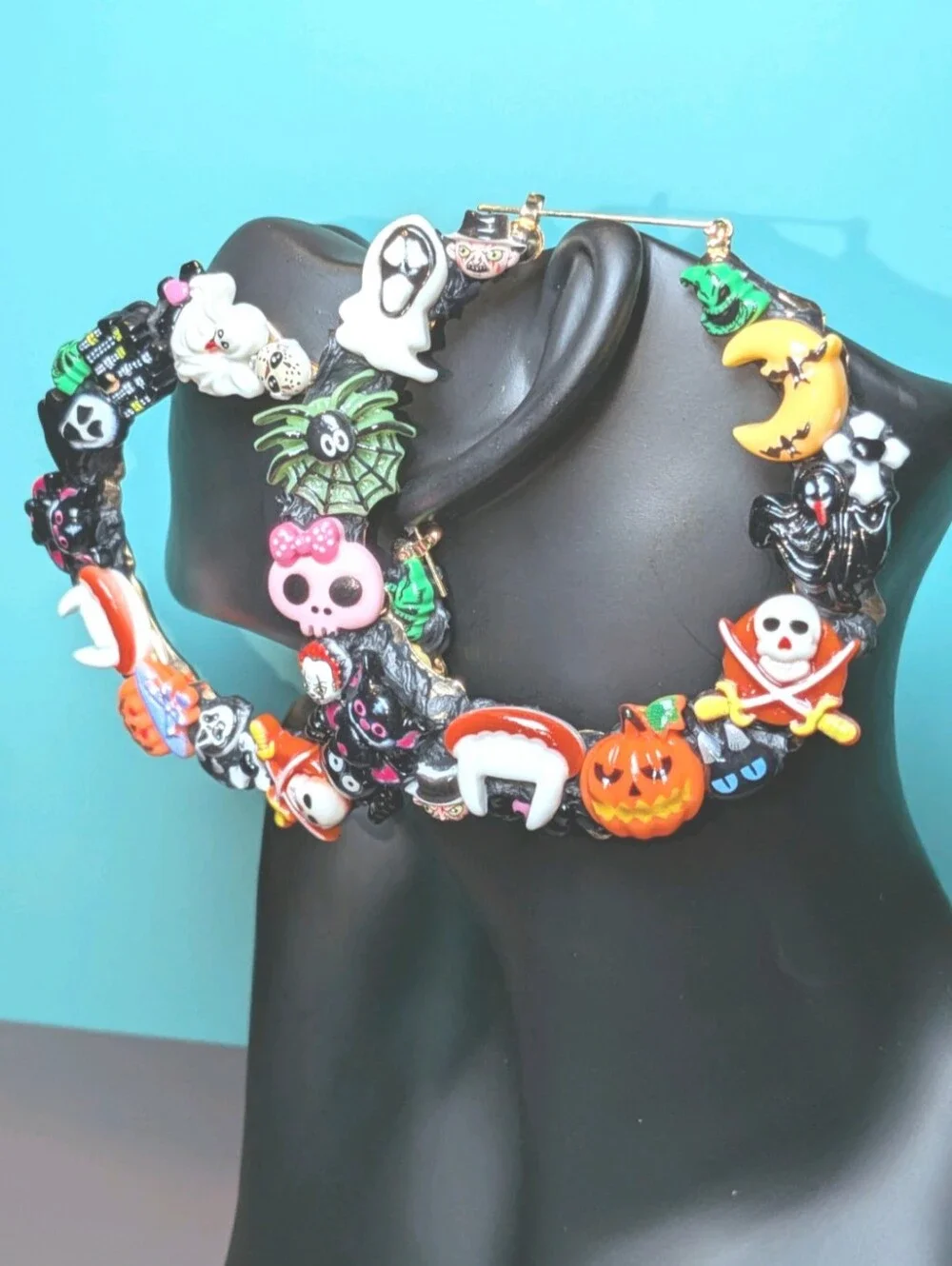 Hand Crafted Multicolor Halloween Charm Decoden Xl Hoop Earrings For Women